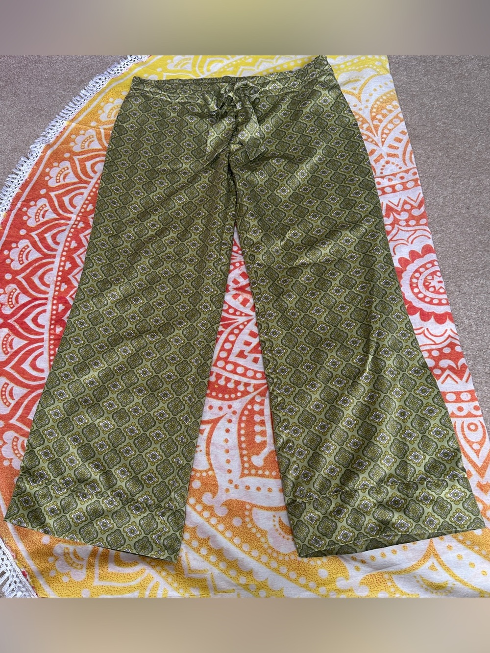 New York & Company-Olive Green Boho Wide-Leg Pants with Drawstring Waist
